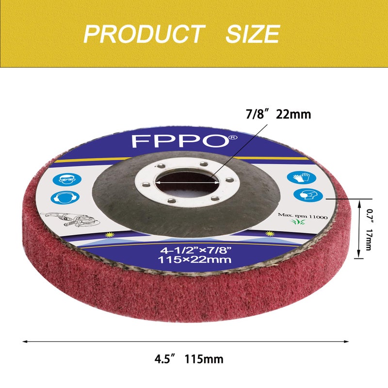 FPPO 5Pcs 4.5" x 7/8" Nylon Fiber Flap Disc Polishing Grinding Wheel,Scouring pad Buffing Wheel for Angle Grinder, Polishing Tools (Grit 320) - Image 2
